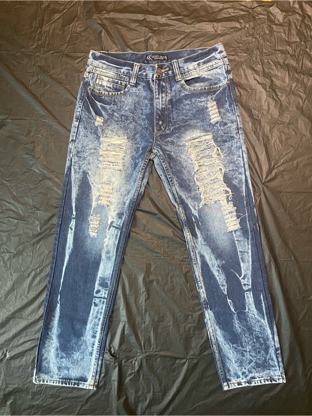 Street Rules Slim Fit Ripped Men's Jeans Acid Wash Blue